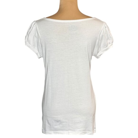 VTG Y2K Juicy Couture Graphic Tee Sz.L White Metallic Heart Logo Puff Sleeve - Picture 4 of 12